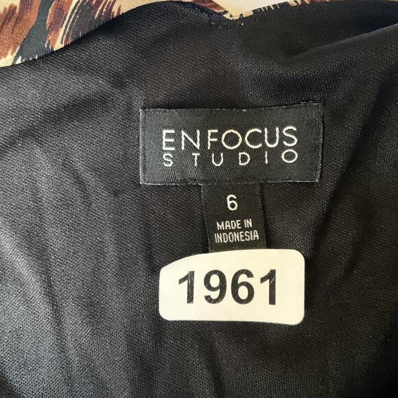 En Focus Studio Women Dress 6 Black Animal Print Fit & Flare Tie Belted - Picture 2 of 9